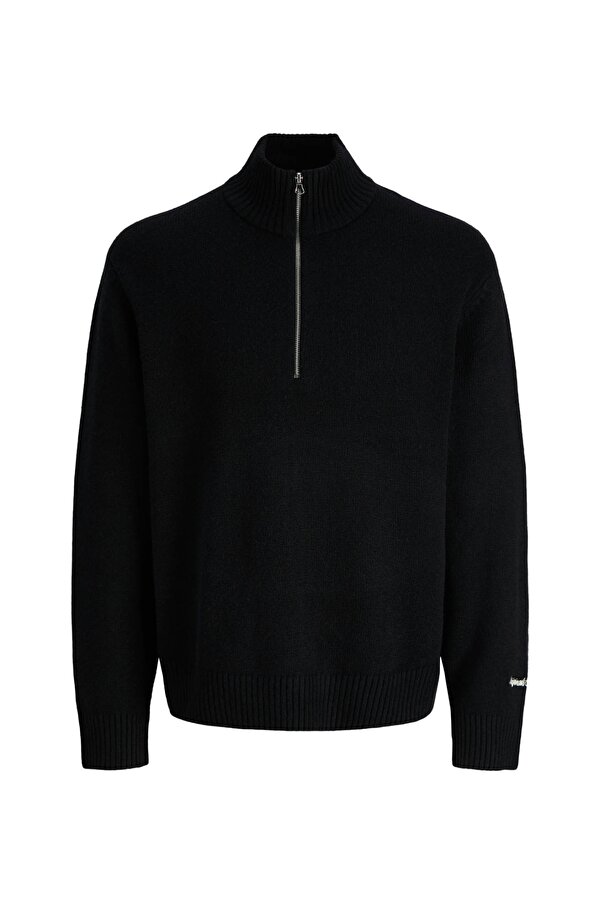 Jack & Jones Yüksek Yaka Bol Kesim Siyah Erkek Kazak 12282749_JORNORREBRO KNIT HALF ZIP