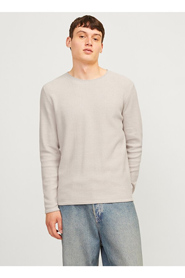 Jack & Jones Bisiklet Yaka Normal Bej Erkek Kazak 12258407_JJECOOPER KNIT CREW NECK N