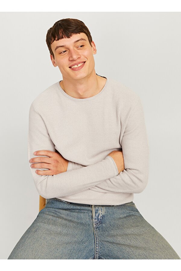 Jack & Jones Bisiklet Yaka Normal Bej Erkek Kazak 12258407_JJECOOPER KNIT CREW NECK N