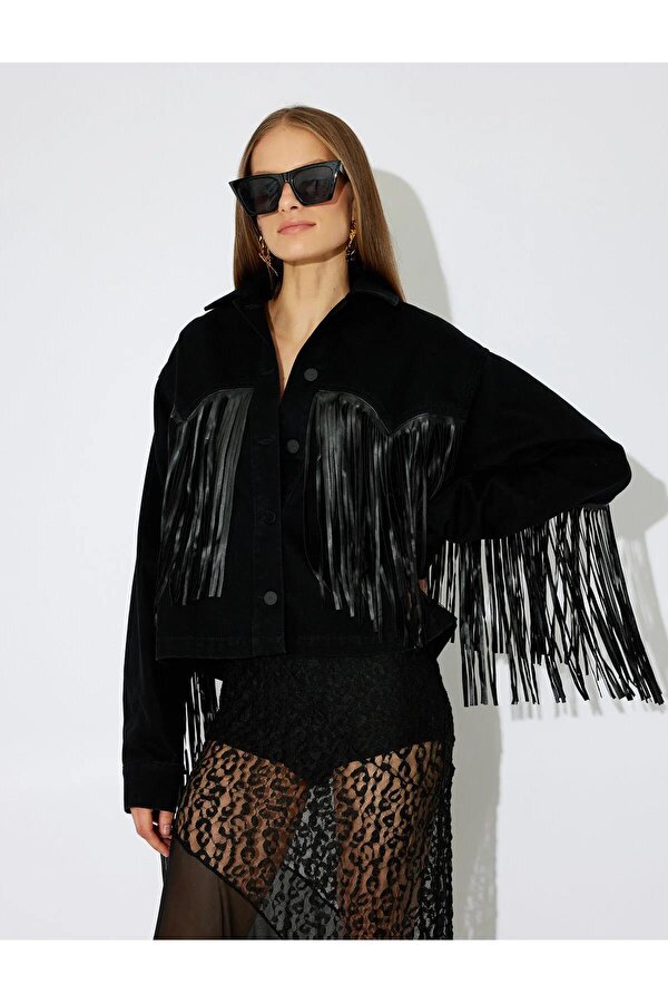 Koton Kadın Oversize Püsküllü Kot Ceket 5WAL50061MD