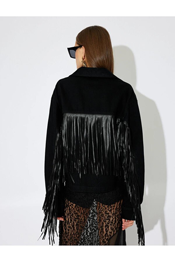 Koton Kadın Oversize Püsküllü Kot Ceket 5WAL50061MD