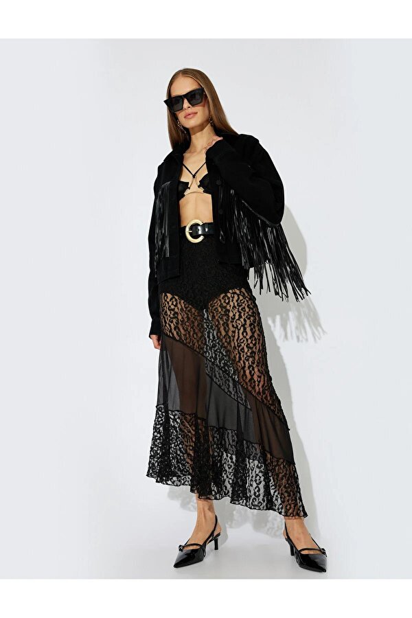 Koton Kadın Oversize Püsküllü Kot Ceket 5WAL50061MD