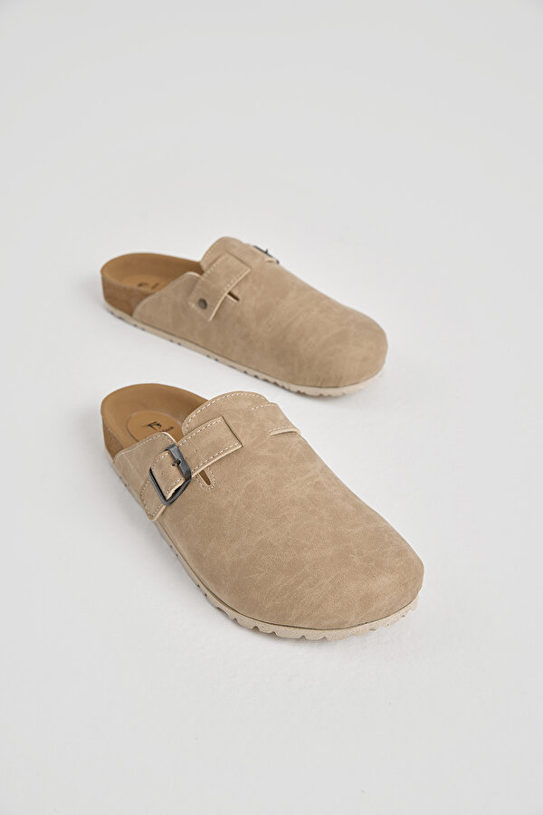 Tonny Black Erkek Bej Kalın Poli Taban Tokalı Önü Kapalı Terlik