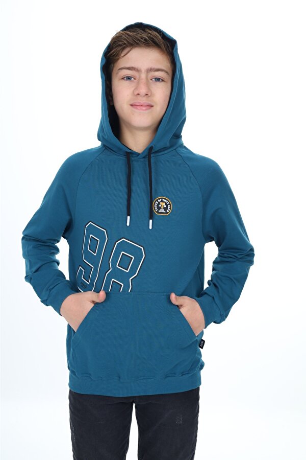 Toontoy Kids Toontoy Erkek Çocuk Relax Fit Kapüşonlu Cepli Hafif Düşük Omuz Baskılı Sweatshirt