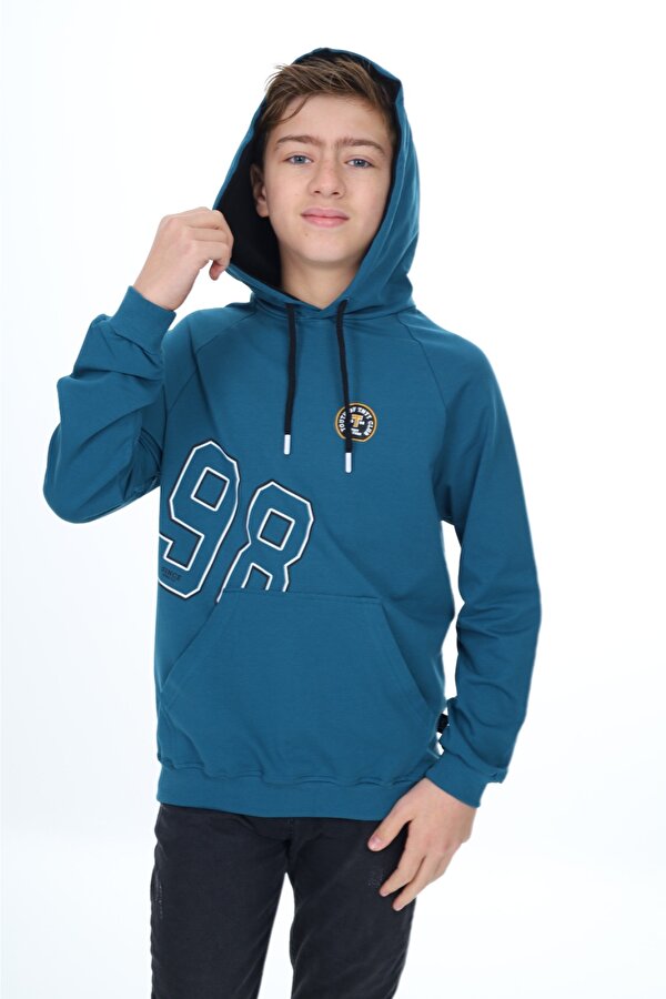 Toontoy Kids Toontoy Erkek Çocuk Relax Fit Kapüşonlu Cepli Hafif Düşük Omuz Baskılı Sweatshirt