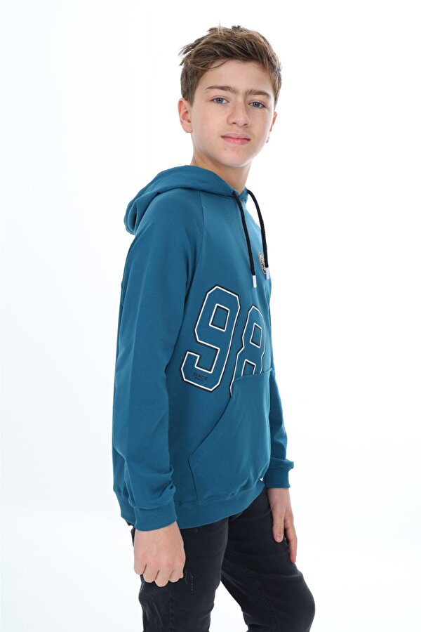 Toontoy Kids Toontoy Erkek Çocuk Relax Fit Kapüşonlu Cepli Hafif Düşük Omuz Baskılı Sweatshirt