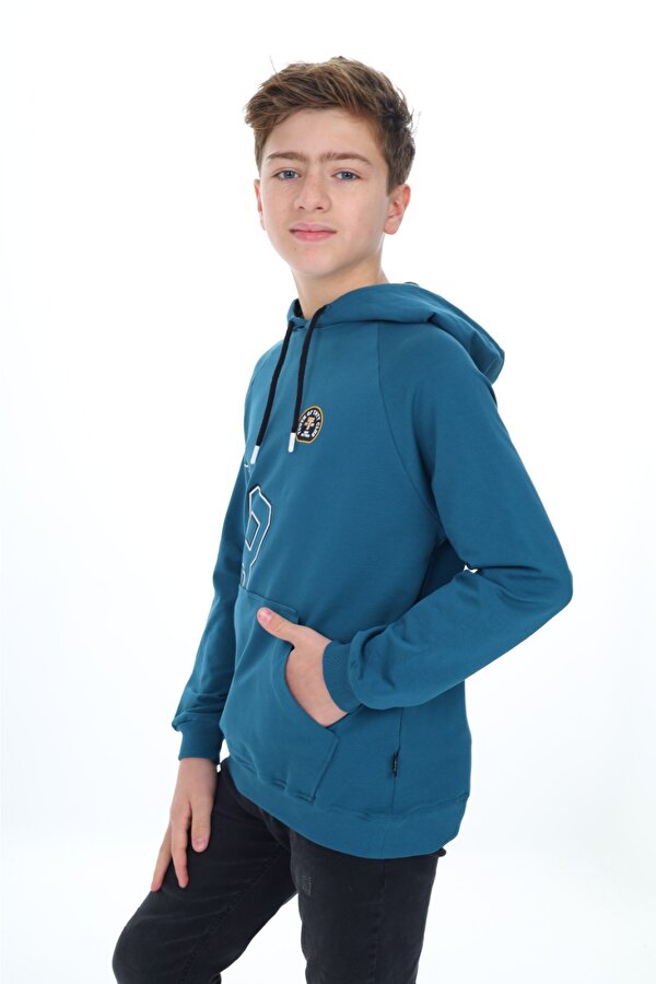 Toontoy Kids Toontoy Erkek Çocuk Relax Fit Kapüşonlu Cepli Hafif Düşük Omuz Baskılı Sweatshirt