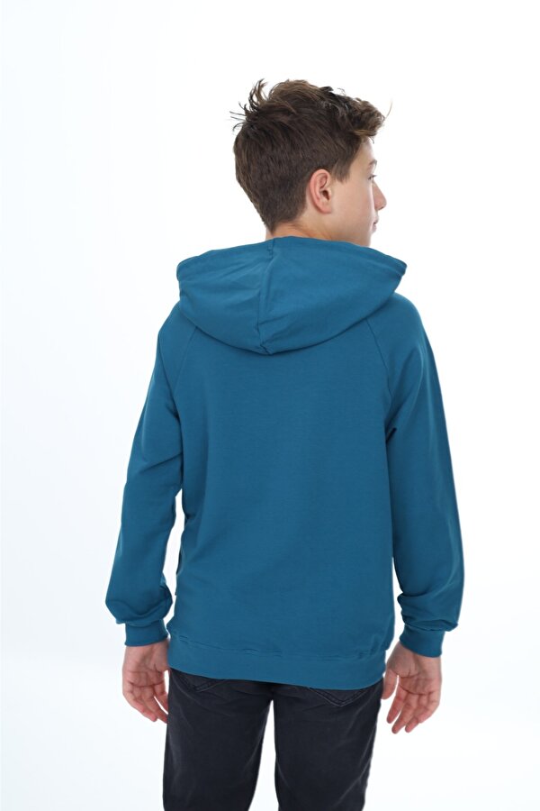 Toontoy Kids Toontoy Erkek Çocuk Relax Fit Kapüşonlu Cepli Hafif Düşük Omuz Baskılı Sweatshirt