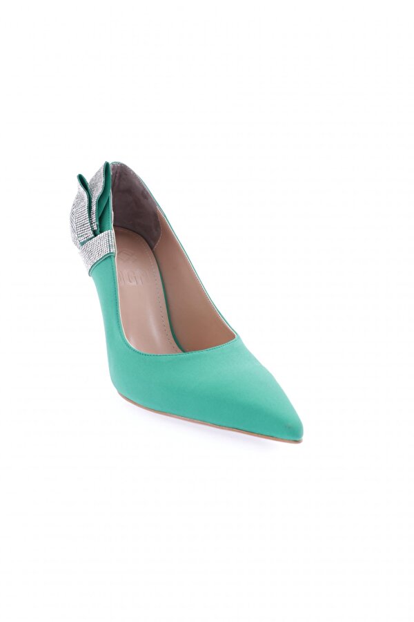 DGN 0882-22K Kadin Sivri Burun Parmak Dekolteli Yan Silver Taş Fiyonk Topuklu Ayakkabi