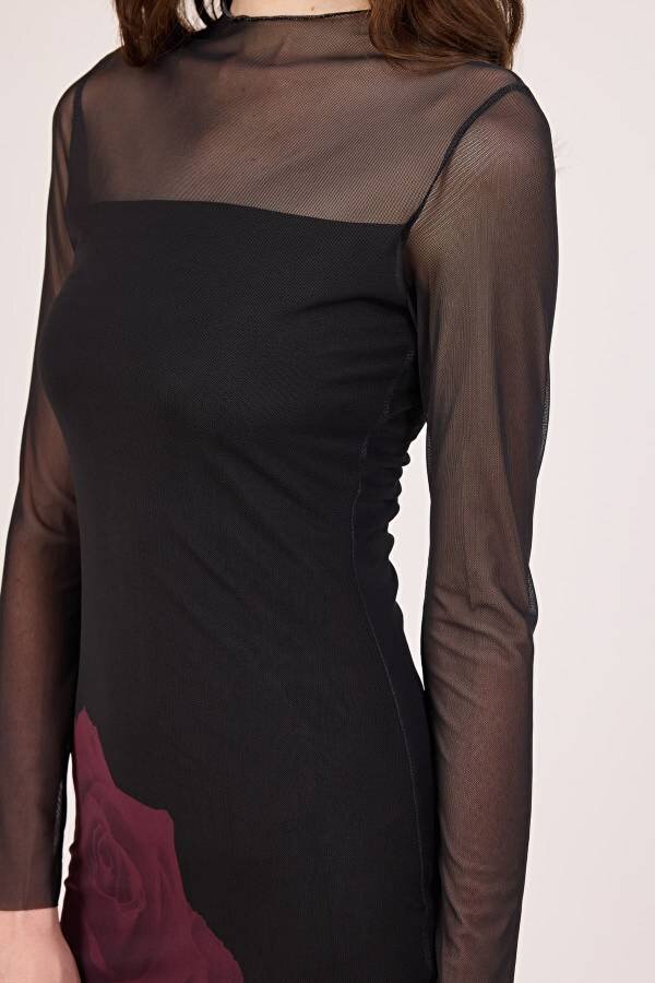 Fever Tül Geçişli Çiçek Desenli Kadın Midi Elbise 352116071