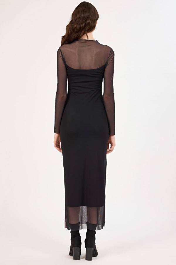 Fever Tül Geçişli Çiçek Desenli Kadın Midi Elbise 352116071