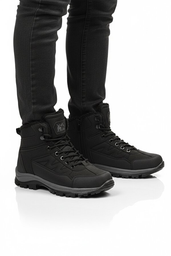Ayakmod Siyah Kırışık İçi Kürklü Soğuğa Dirençli Kaymaz Taban Unisex Outdoor Bot 980 G