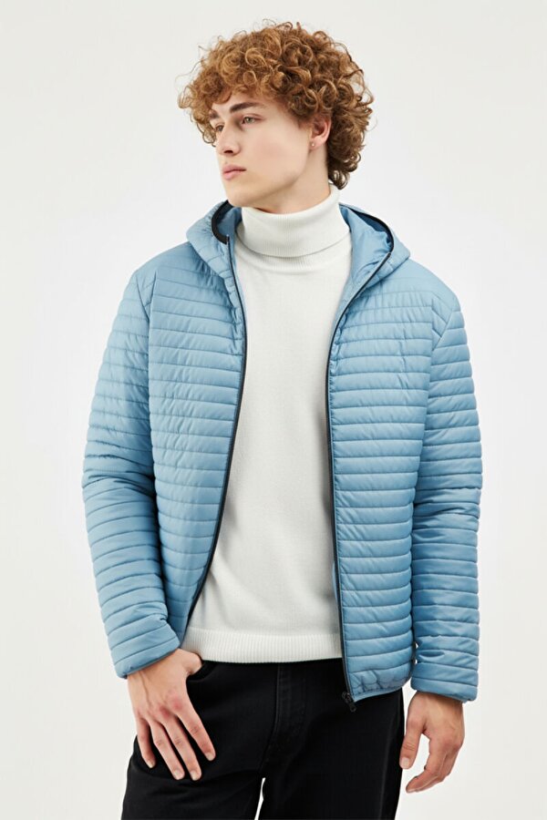 D1fference İçi Astarlı Cepli Kapüşonlu Jel Elyaf Su ve Rüzgar Geçirmez Şişme Kışlık Erkek Mont