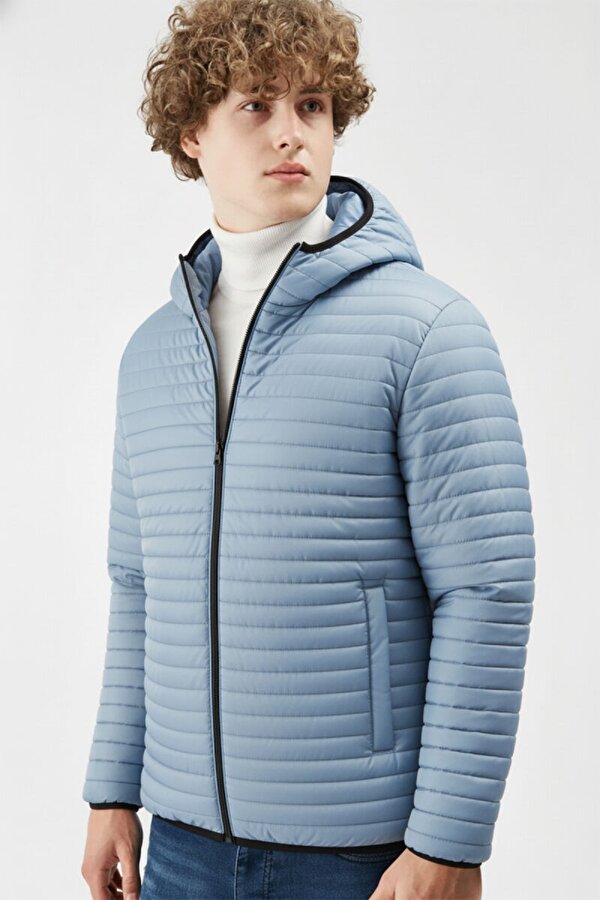 D1fference İçi Astarlı Cepli Kapüşonlu Jel Elyaf Su ve Rüzgar Geçirmez Şişme Kışlık Erkek Mont