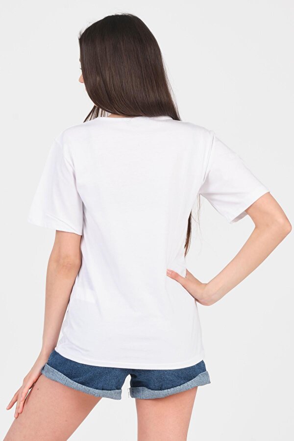 As Collection Beyaz V Yaka Kısa Kol Örme Kadın T-Shirt