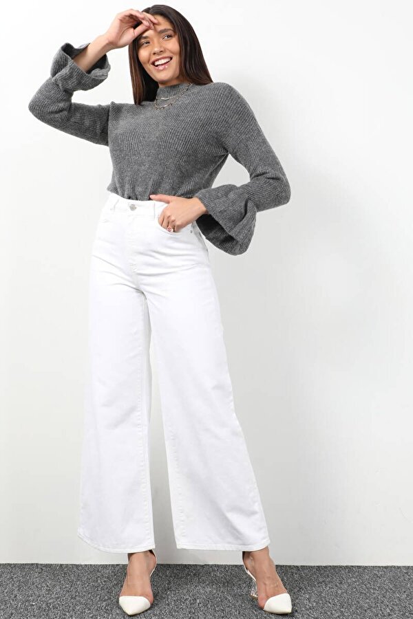 Banny Jeans Kadın Beyaz Bol Paça Uzun Jean Pantolon