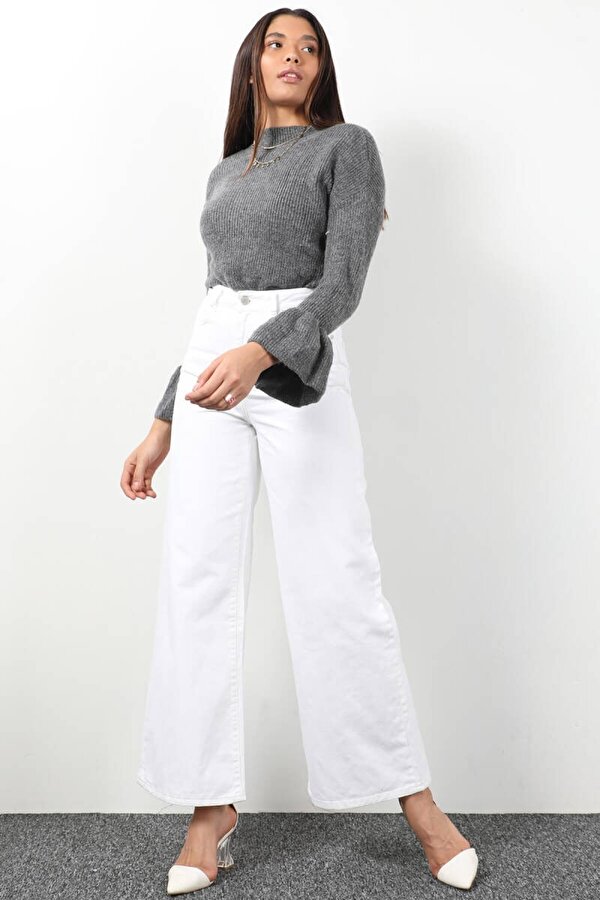 Banny Jeans Kadın Beyaz Bol Paça Uzun Jean Pantolon