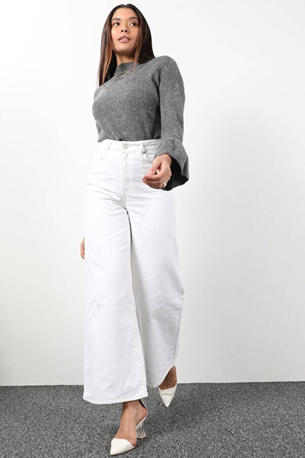 Banny Jeans Kadın Beyaz Bol Paça Uzun Jean Pantolon