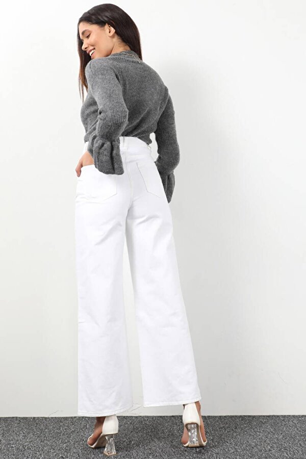 Banny Jeans Kadın Beyaz Bol Paça Uzun Jean Pantolon