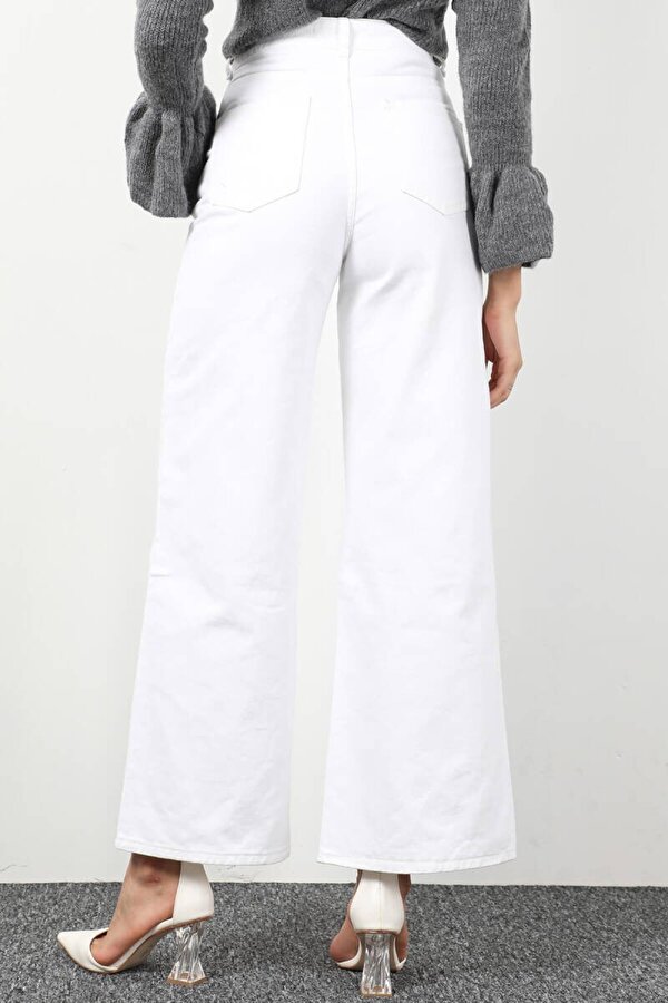 Banny Jeans Kadın Beyaz Bol Paça Uzun Jean Pantolon