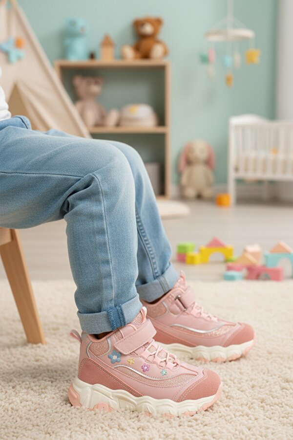 Cool Pudra Cırtlı Desenli Kız Çocuk Hi Sneaker