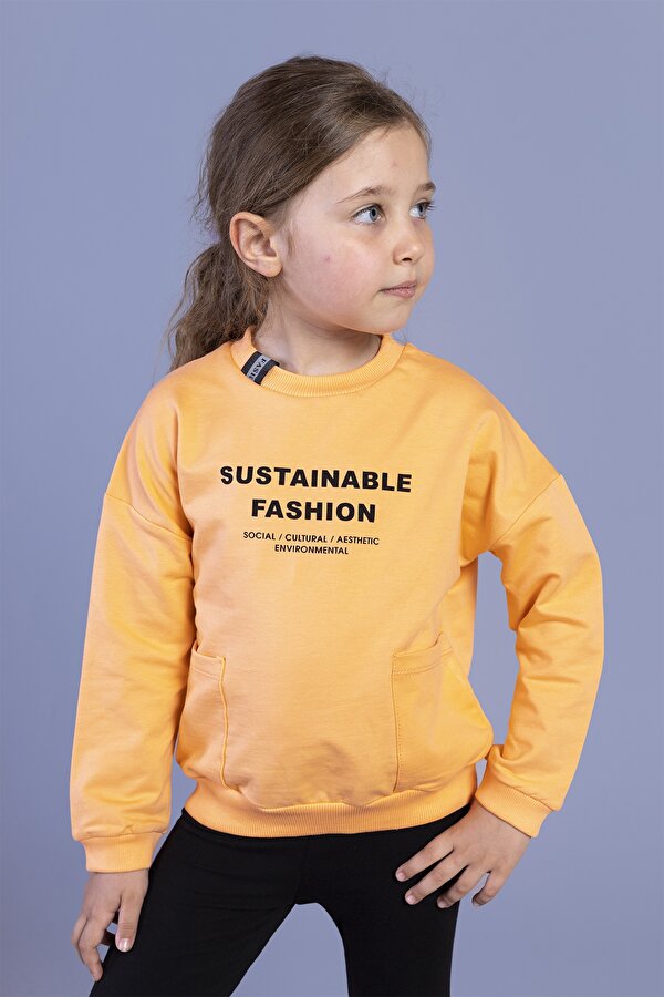 Toontoy Kız Çocuk Cep Detaylı Baskılı Sweatshirt