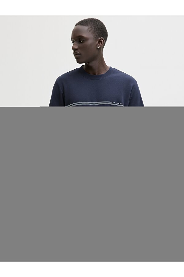 Jack Jones Jcofusıon Chest Brand Tee Ss Crew Noos Erkek Lacivert Tshirt 12289936-04