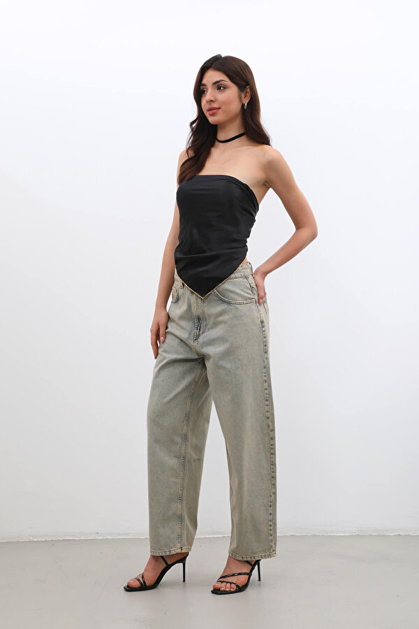 Banny Jeans Kadın Yüksek Bel Skater Fit Jean Pantolon Kahverengi