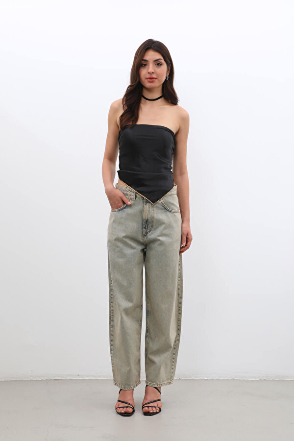 Banny Jeans Kadın Yüksek Bel Skater Fit Jean Pantolon Kahverengi