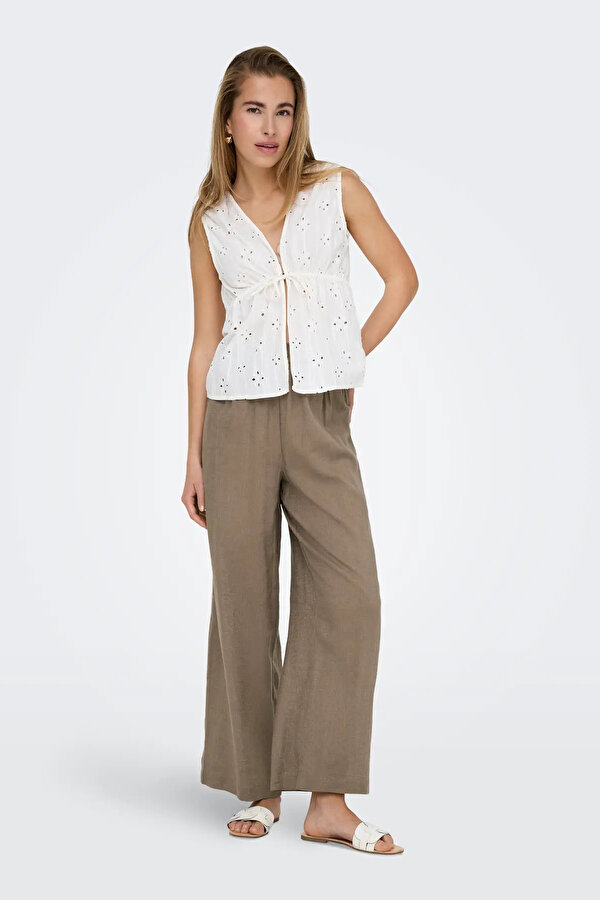 Only Kadın Onltokyo Yüksek Bel Rahat Form Keten Pantolon 15259590 Vizon