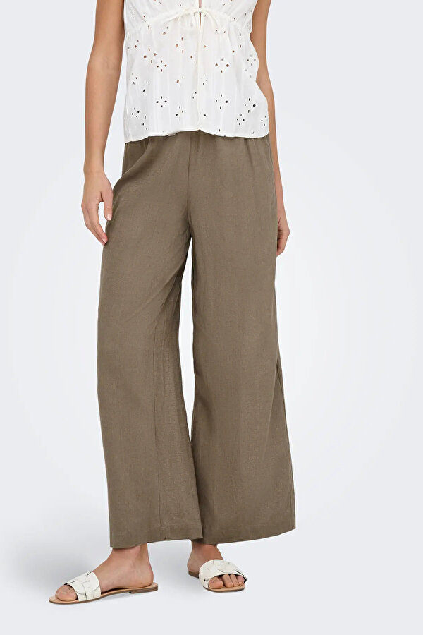 Only Kadın Onltokyo Yüksek Bel Rahat Form Keten Pantolon 15259590 Vizon