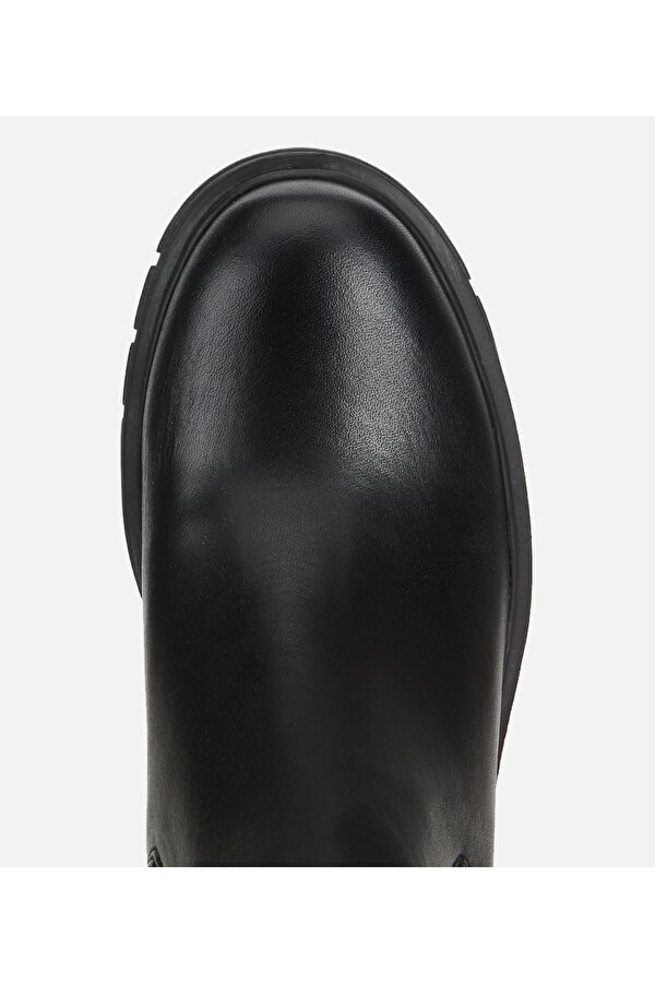 Hotiç Kadın Deri Siyah Lastik Detaylı Kalın Tabanlı Topuklu Bot