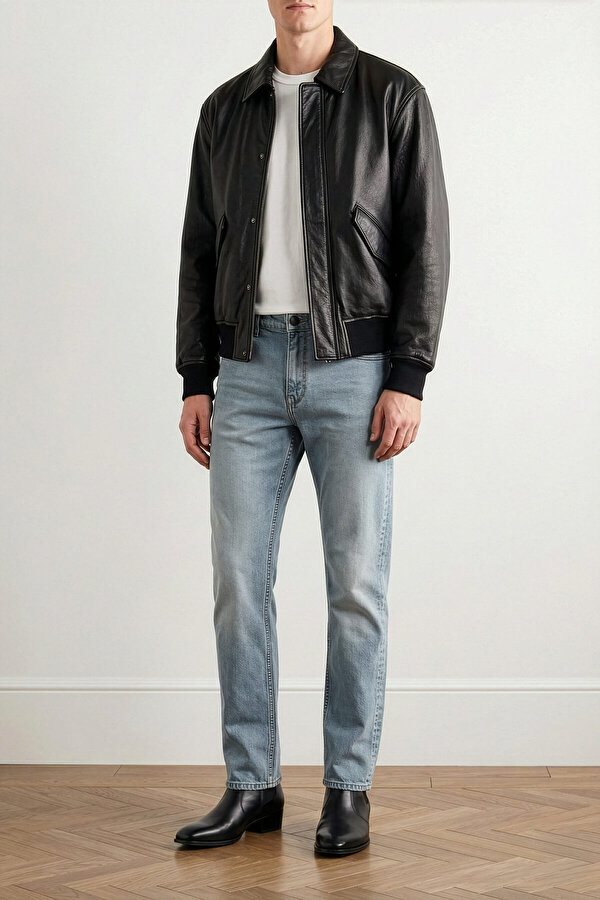 Erkek Slim Fit Likralı Esnek Mavi Jean Pantolon