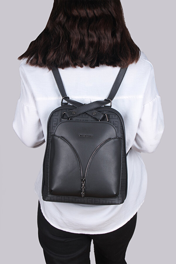 byHAKAN MİAMİ POLO 1206 ARDIÇ DERİ KADIN SIRT ÇANTA BAYAN OMUZ ÇANTA SİYAH-SİYAH BASKILI