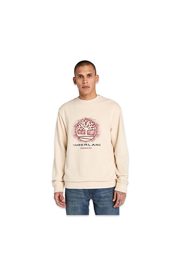 Tb0A5Mc7 Front Seasonal Tree Logo Graphic Crewnec Krem Erkek Sweatshirt