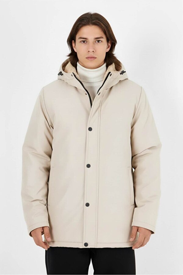 D1fference İçi Kürklü Kapüşonlu Jel Elyaflı Su & Rüzgar Geçirmez Cepli Erkek Kışlık Parka Mont