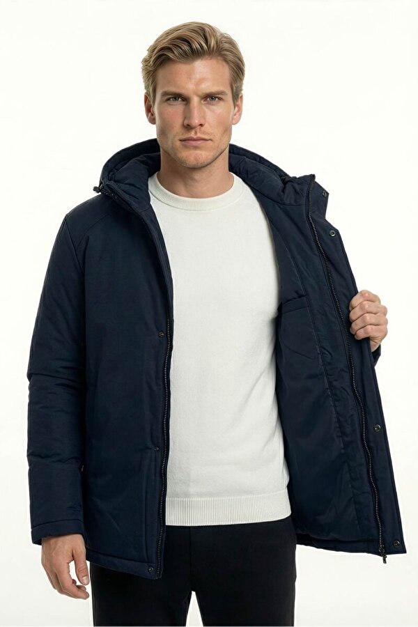 D1fference İçi Astarlı Kapüşonlu Jel Elyaflı Su & Rüzgar Geçirmez Cepli Erkek Kışlık Parka Mont