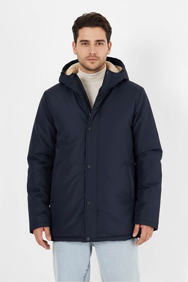 D1fference İçi Kürklü Kapüşonlu Jel Elyaflı Su & Rüzgar Geçirmez Cepli Erkek Kışlık Parka Mont