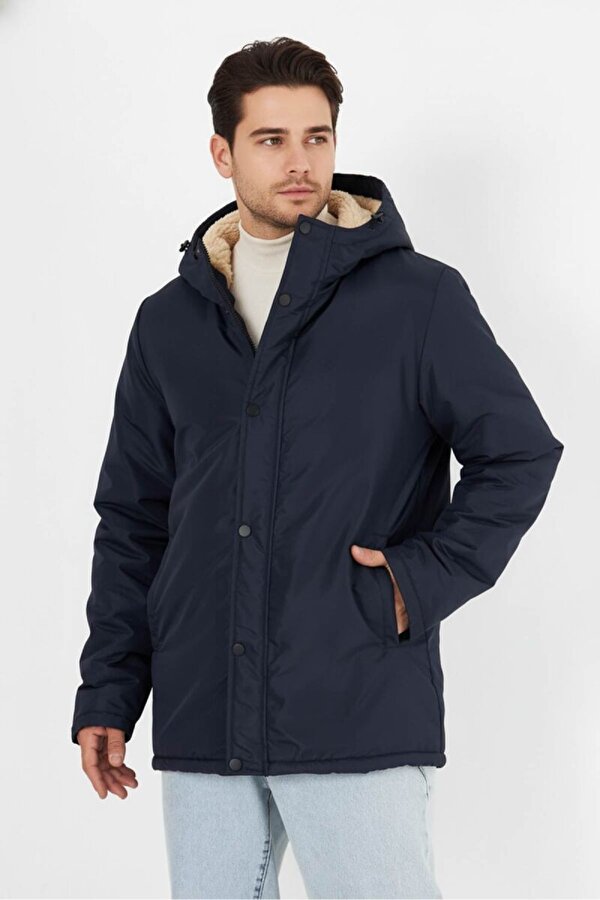 D1fference İçi Kürklü Kapüşonlu Jel Elyaflı Su & Rüzgar Geçirmez Cepli Erkek Kışlık Parka Mont