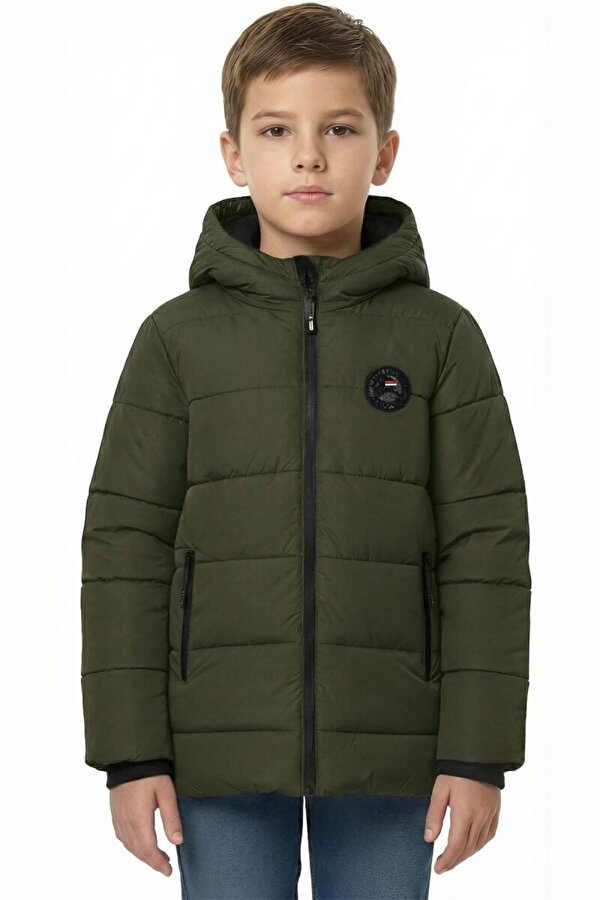 D1fference İçi Kürklü Kapüşonlu Jel Elyaf Dolgulu Şişme Erkek Çocuk Kışlık Mont