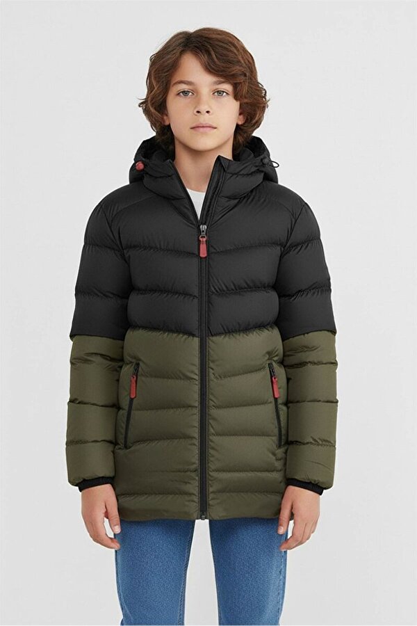 D1fference İçi Kürklü Kapüşonlu Jel Elyaf Dolgulu Şişme Erkek Çocuk Kışlık Mont (Çift Renk)