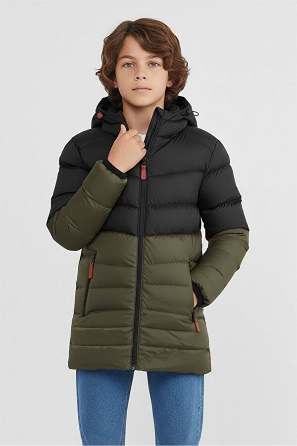 D1fference İçi Kürklü Kapüşonlu Jel Elyaf Dolgulu Şişme Erkek Çocuk Kışlık Mont (Çift Renk)