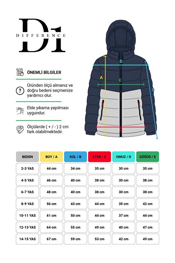 D1fference İçi Kürklü Kapüşonlu Jel Elyaf Dolgulu Şişme Erkek Çocuk Kışlık Mont (Çift Renk)