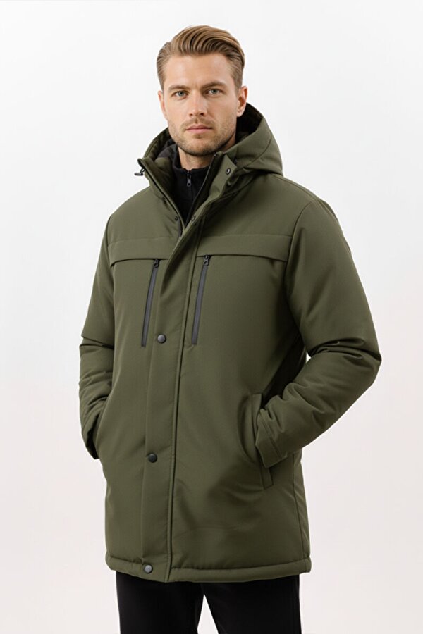 D1fference İçi Astarlı Kapüşonlu Jel Elyaflı Su & Rüzgar Geçirmez Cepli Erkek Kışlık Parka Mont