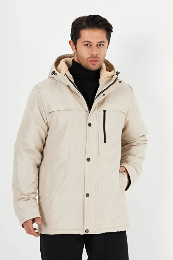 D1fference İçi Kürklü Kapüşonlu Jel Elyaflı Su & Rüzgar Geçirmez Cepli Erkek Kışlık Parka Mont