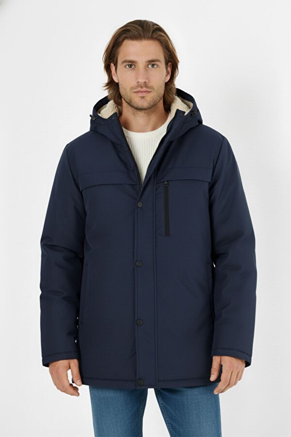 D1fference İçi Kürklü Kapüşonlu Jel Elyaflı Su & Rüzgar Geçirmez Cepli Erkek Kışlık Parka Mont