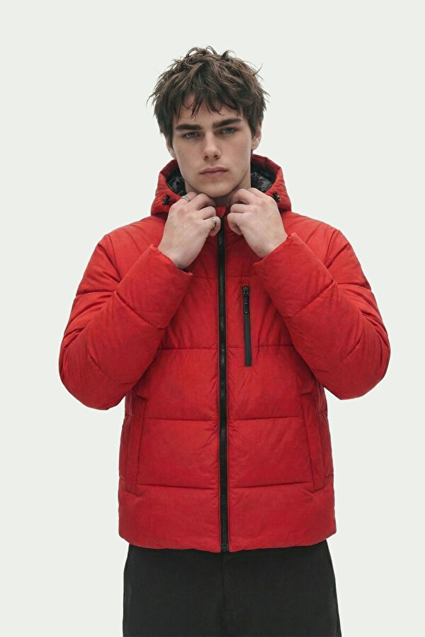 D1fference Jel Elyaf Dolgulu Kapüşonlu Şişme Erkek Mont  İçi Astarlı Kışlık Spor Mont – Cepli