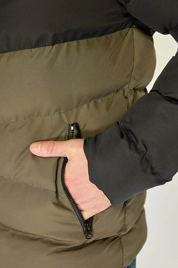 D1fference Kapüşonlu Jel Elyaf Dolgulu Şişme Erkek Mont  İçi Astarlı Çift Renk Kışlık Mont