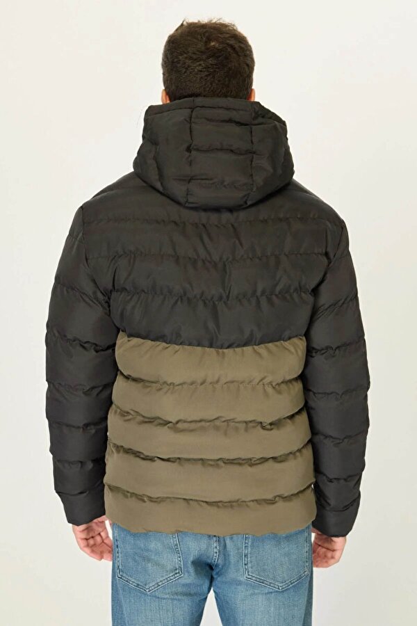 D1fference Kapüşonlu Jel Elyaf Dolgulu Şişme Erkek Mont  İçi Astarlı Çift Renk Kışlık Mont