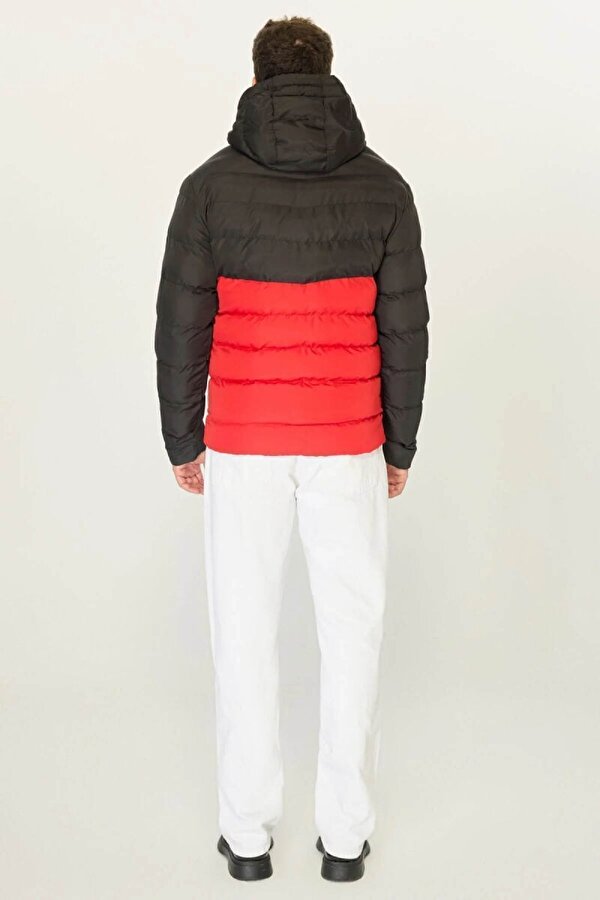 D1fference Kapüşonlu Jel Elyaf Dolgulu Şişme Erkek Mont  İçi Astarlı Çift Renk Kışlık Mont